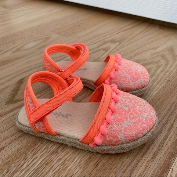 Cat & Jack Espadrille Sandals Sz 6 Neon Pink Orange Peach Coral Espadrille - Picture 2 of 8